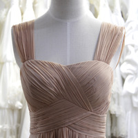 Straps Champagne Modest Floor length Bridesmaid Dress - Thumbnail 2