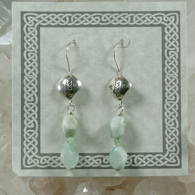 Natural cat's eye and green aventurine earrings - Thumbnail 3