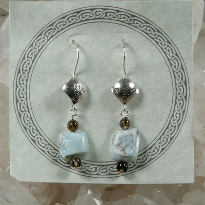 Larimar and smokey quartz earrings - Thumbnail 5