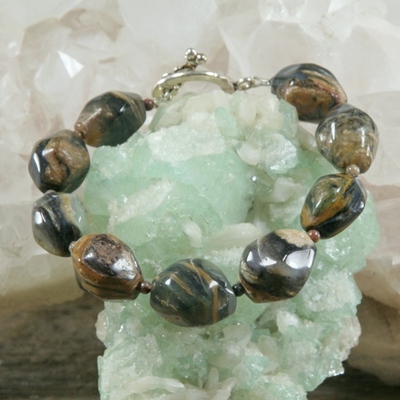 Blue opal and pietersite bracelet