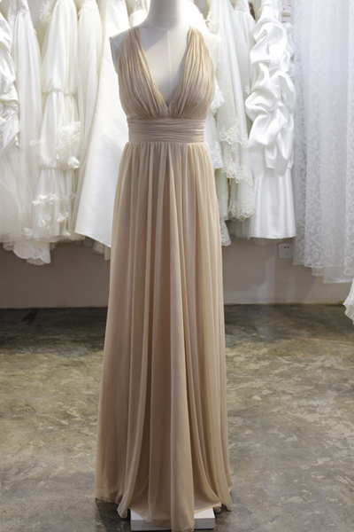Deep V-neckline Champagne Bridesmaid Dress