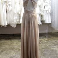 Deep V-neckline Champagne Bridesmaid Dress - Thumbnail 1