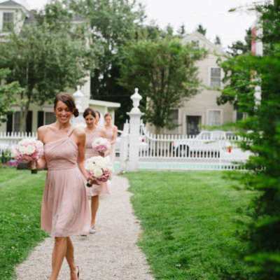 Unique one shoulder blush pink bridesmaid dress 