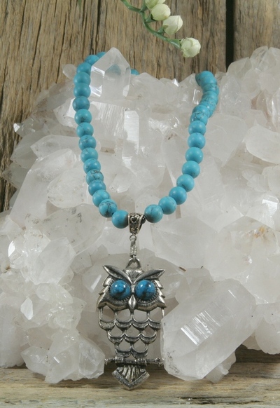 Dyed Howlite Necklace with Owl Pendant