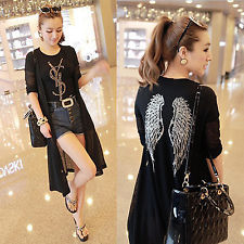 Crystal wings print long sleeve loose tops casual cardigan sweater