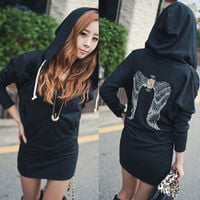 Angel Wings Printed Long Sleeve Jumper Hoodie Sweater Mini Dress - Thumbnail 1