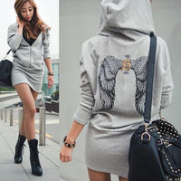 Angel Wings Printed Long Sleeve Jumper Hoodie Sweater Mini Dress - Thumbnail 2