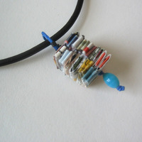 Eco Chic Paper Necklace with Glass Bead on 18" Leather Cord - Thumbnail 1