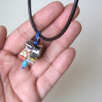 Eco Chic Paper Necklace with Glass Bead on 18" Leather Cord - Thumbnail 4