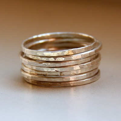 Set of 7 sterling silver stack rings, textured bands, sizes 4, 5, 6, 7, 8, 9, 10, 11 half and quarter sizes