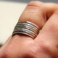 Set of 7 Sterling Silver Stack Rings, Textured Bands, Sizes 4, 5, 6, 7, 8, 9, 10, 11 half and quarter sizes - Thumbnail 1