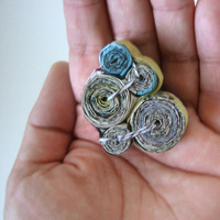 Cyan, Magenta, Yellow, Black - Upcycled Phone Book Right Round Eco-Chic Pin - Thumbnail 2