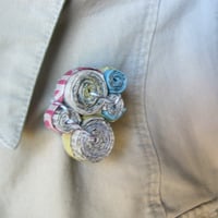 Cyan, Magenta, Yellow, Black - Upcycled Phone Book Right Round Eco-Chic Pin - Thumbnail 1