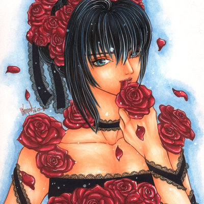 Lady crimson rose a4 print