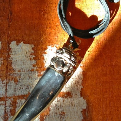 Horn pendant necklace on black deerskin leather lace
