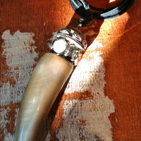 Horn Pendant Necklace on Black Deerskin Leather Lace - Thumbnail 1