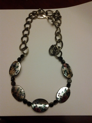  Beaded Flower Printed Chain Necklace 