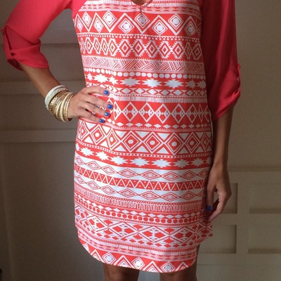 Coral tribal shift dress - Thumbnail 5