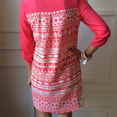 Coral tribal shift dress