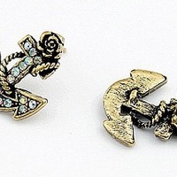 Gold Anchor Stud Earrings - Thumbnail 1