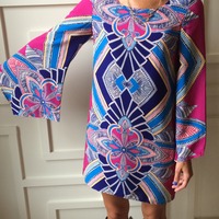 Fuchsia Angel Sleeve Shift Dress - Thumbnail 3