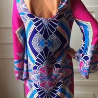 Fuchsia Angel Sleeve Shift Dress - Thumbnail 4