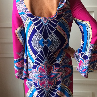 Fuchsia angel sleeve shift dress