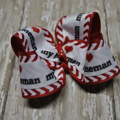 "i love my lineman" - red chevron bow