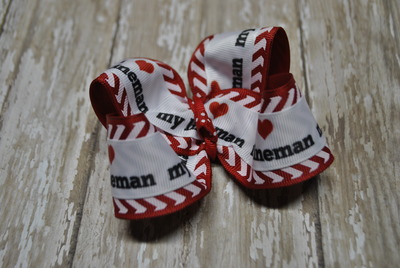 "i love my lineman" - red chevron bow
