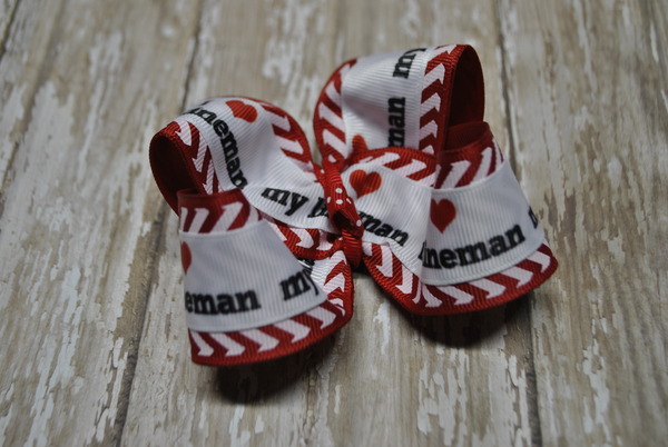 "I Love My Lineman" - Red Chevron Bow