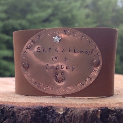 Whiskey in a teacup hand stamped bracelet