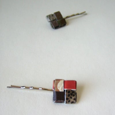 Two eco chic earth toned bobbies - brown, taupe, cayenne - Thumbnail 5