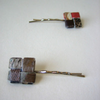 Two Eco Chic Earth Toned Bobbies - Brown, Taupe, Cayenne - Thumbnail 2