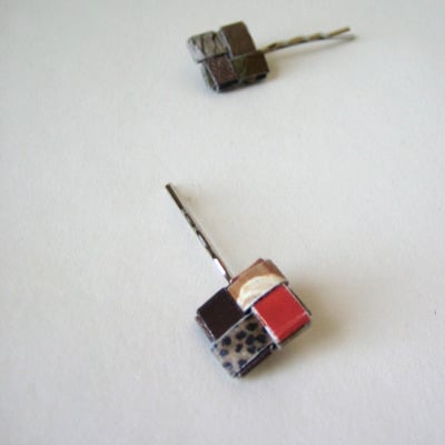 Two eco chic earth toned bobbies - brown, taupe, cayenne