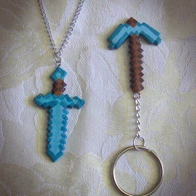 Inspired by minecraft pickaxe/sword keychain