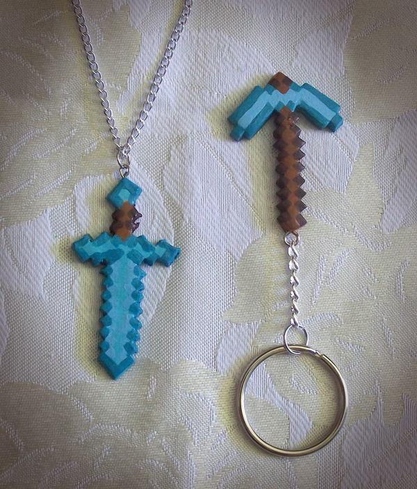 Inspired by Minecraft Pickaxe/Sword Keychain