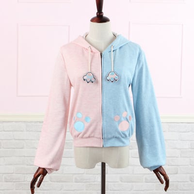 Joint colors kitten paw print with kitten ears hoodie jacket free ship sp141077