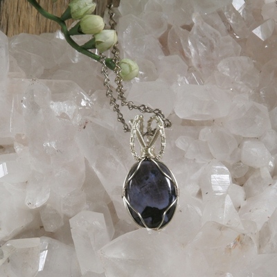 Larvikite (black moonstone) pendant