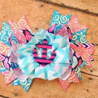Blue & Pink Anchor Hair Bow Set/Nautical/Photo Prop - Thumbnail 2