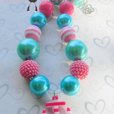 Pink/teal anchor chunky necklace/nautical/photo prop