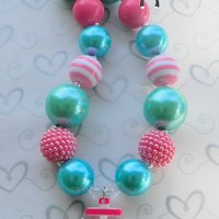 Pink/Teal Anchor Chunky Necklace/Nautical/Photo Prop - Thumbnail 1