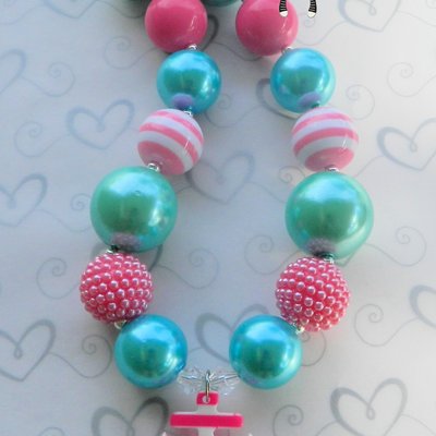 Pink/teal anchor chunky necklace/nautical/photo prop