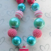 Pink/Teal Anchor Chunky Necklace/Nautical/Photo Prop - Thumbnail 2