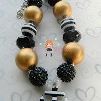 Black/Gold Anchor Chunky Necklace/Nautical/Photo Prop - Thumbnail 1