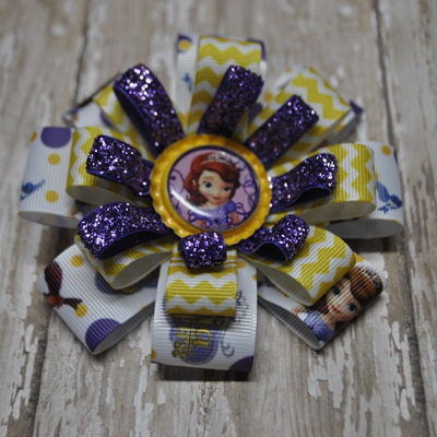 Sofia inspired purple/yellow ribbon flower - boutique hair bow