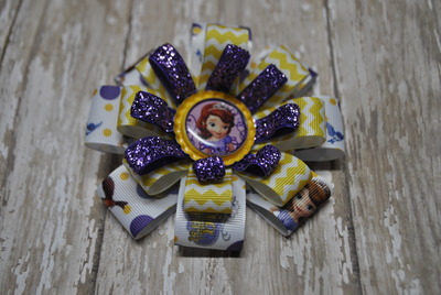 Sofia inspired purple/yellow ribbon flower - boutique hair bow