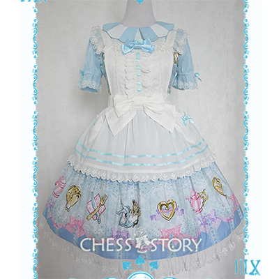 Chess Story 【Alice's Mad Tea Party】OP Dress With Apron Set Free Ship SP141092