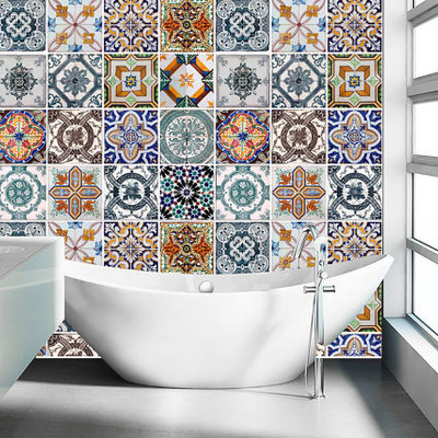 Portuguese tiles sticker for kitchen home wall decor (pack 48)