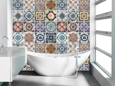 Portuguese Tiles Sticker for Kitchen Home Wall Decor (Pack 48)