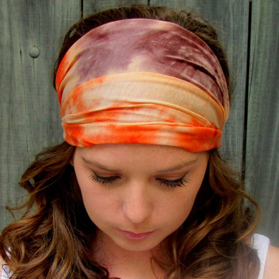 Yoga headband tie dye cotton stretchy jersey wide headband wide head wrap women's turban headband